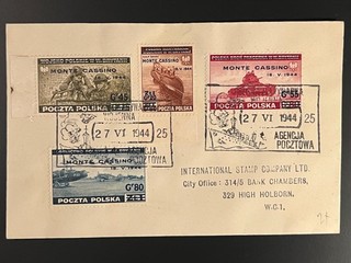 Poland 1944 Monte Cassino FDC Cover Polish Forces London 27 VI 1944