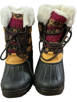 Women Faux Fur Lined Duck Snow Boots Lace Up Winter Fashion Size 3169 - Image 1 of 4