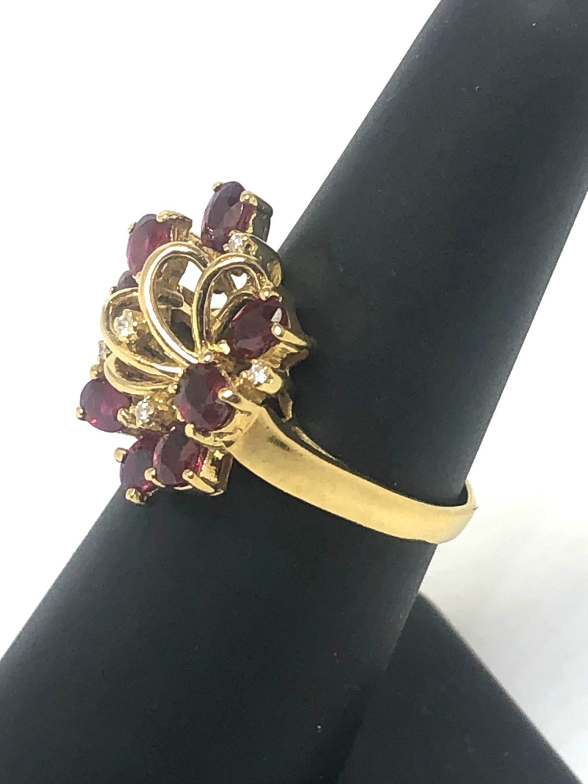 Stunning Solid 18k Gold Ruby Cluster and Diamond … - image 11