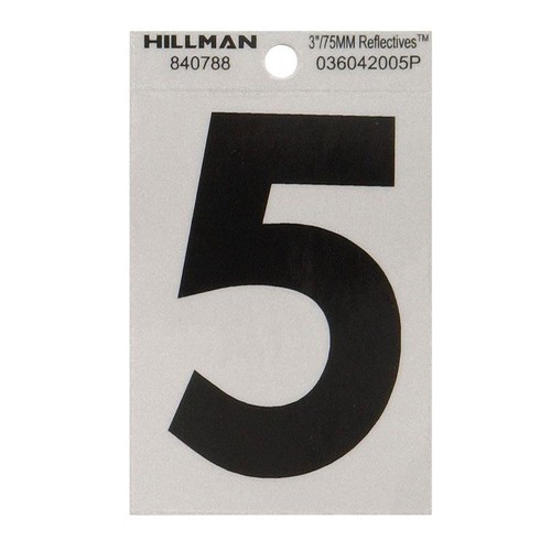 Hillman 3" Adhesive House Number 5 Black and Silver 840788