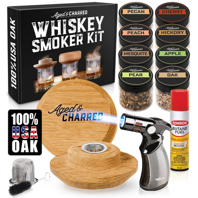 Whiskey Smoker Kit with Torch and Butane - 8 Flavors Wood Chips, 100% USA Oak...