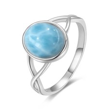 Natural Larimar Oval 8x10mm Ring 925 Silver Infinity Band Sz 6-10