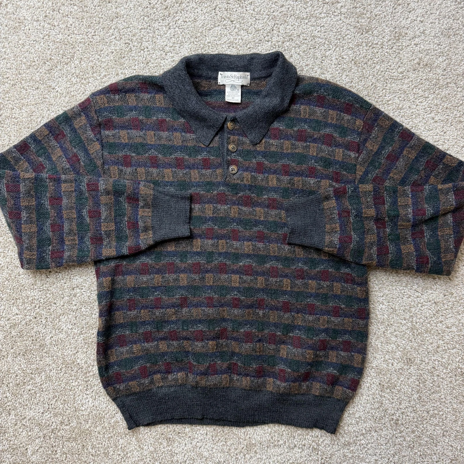Vintage Froots St. Raphael Sweater Mens Medium Multicolor Collared Wool Knit