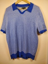 Ted Baker London Knit Polo Shirt Mens Medium Blue Textured Contrast Collar