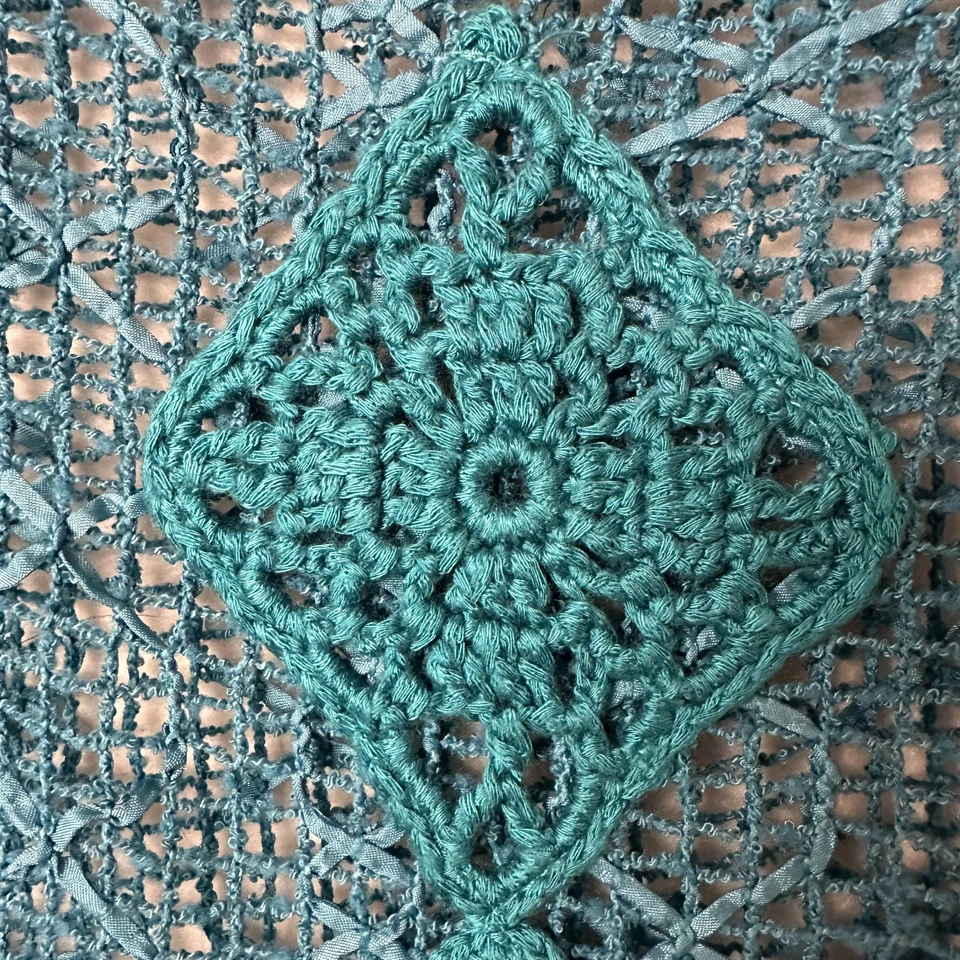 Lote de 2 Top Lisa International Talla XL Azul Verde azulado Cinta Crochet Manga Campana Foto 3 de 4