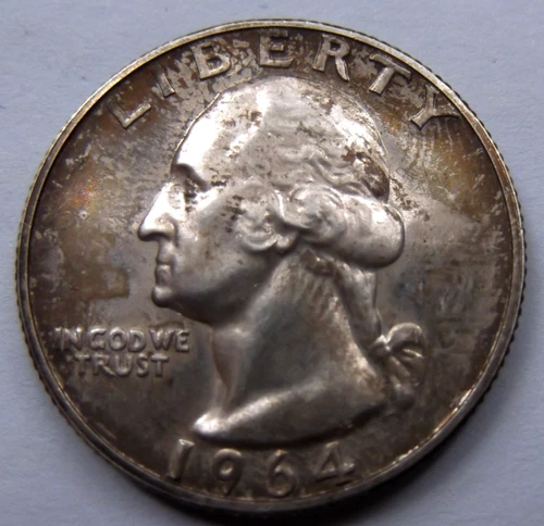 1964-p 25C Washington Quarter 90% Silver .1808 troy oz  PROOF fingerprint toned