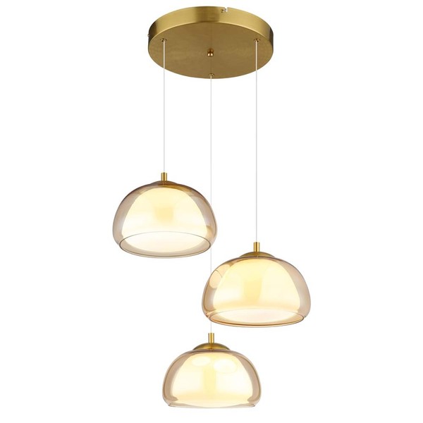 Pendelleuchte HäNgeleuchte Deckenleuchte Gold Amberglas Dimmbar Modern H 150 Cm-image
