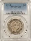 1911-D BARBER HALF DOLLAR – PCGS VG-10