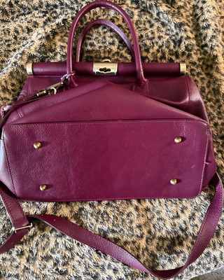Cuir Véritable Purple Satchel Top Handle Bag Gold Hardware Detachable Strap