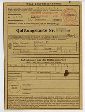 Invalidity Insurance Receipt Card December 1942 1943 1944 Germany Stamped 