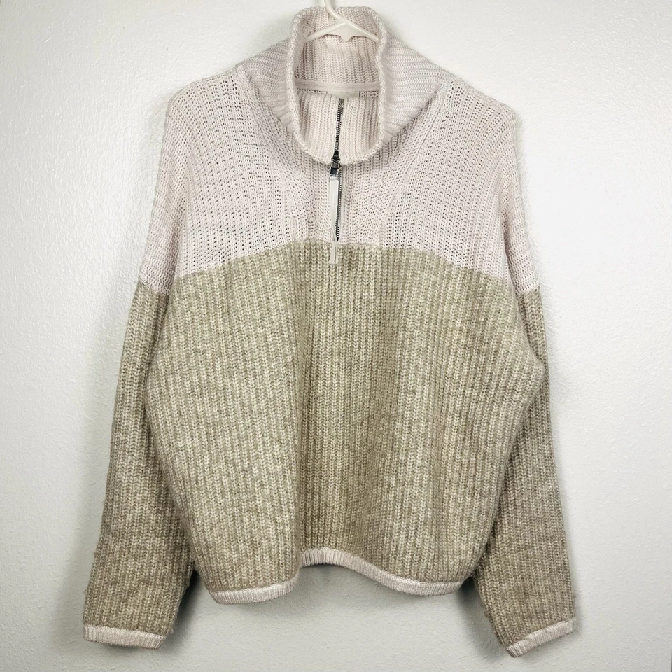 Suéter Pullover Varley Willard Cuarto Cremallera Bloques de Color Beige Neutro XS Foto 3 de 4