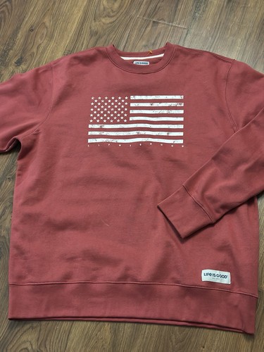 Life Is Good Sweatshirt Herren Large NEU amerikanische Flagge Sterne und Streifen - Bild 1 von 9