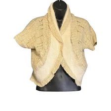 Sleeping on Snow Cardigan Sweater Womens L  Ivory Angora Wool Short Sleeve Open