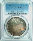 1881 RAINBOW MORGAN DOLLAR PCGS MS65~COLORFUL OBVERSE & REVERSE RAINBOW TONING*