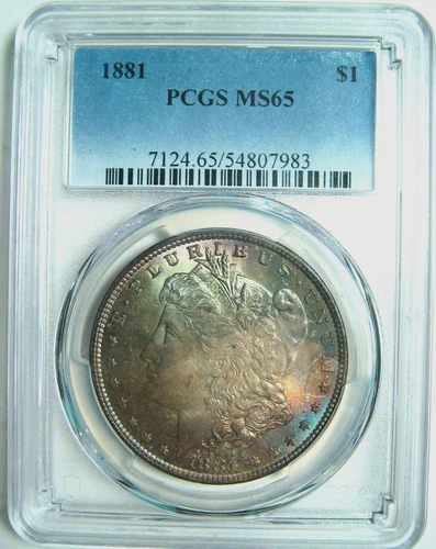 1881 RAINBOW MORGAN DOLLAR PCGS MS65~COLORFUL OBVERSE & REVERSE RAINBOW TONING*