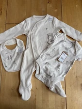 Mothercare Soft Melody Three Piece Set Bodysuit, Vest And Bib New With Tags