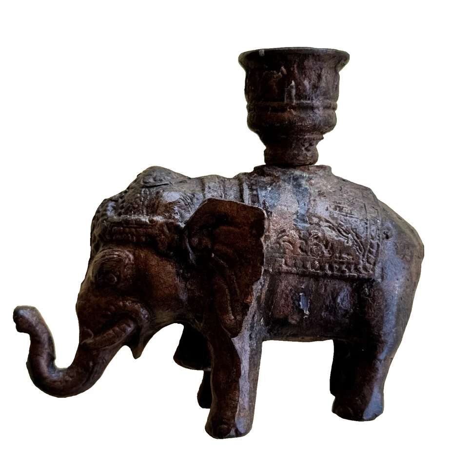 Candelabro vintage elefante bronce hierro fundido pátina decoración India 3,75" alto Foto 2 de 4