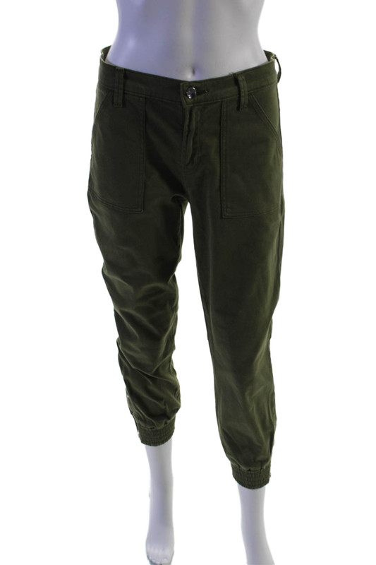 J Brand Womens Cotton Zip Button Cuff Leg Denim Jogger Pants Green Size EUR 25