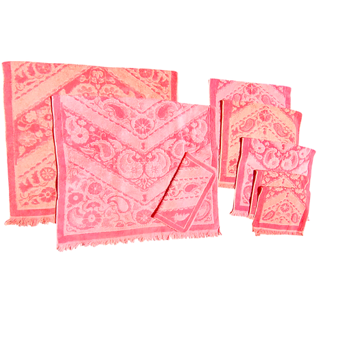 Vintage Stevens Utica Two Tone Pink Flower Paisley Bath & Hand Towel Set Lot
