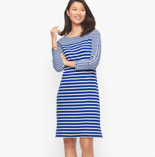 Talbots petite 100% cotton button detail shift dress-mixed stripe size PL NWT