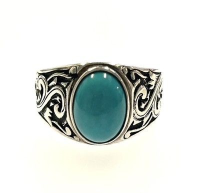 Vintage Stauer Sterling Silver Turquoise Ring Size 14