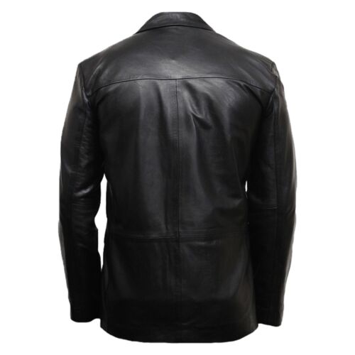 Mens Classic Italian Tailored Style Two Button Cosplay Real Leather Blazer Coat - Picture 4 of 5