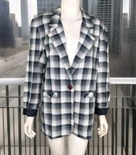 Vtg 80s Loud Blazer Womens M Chad Stevens Plaid Jacket Blue White Streetwear