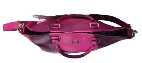 $395 TORY BURCH Bolso de Hombro Grande de Cuero Dorado Magenta con Asas Superiores Foto 3 de 4