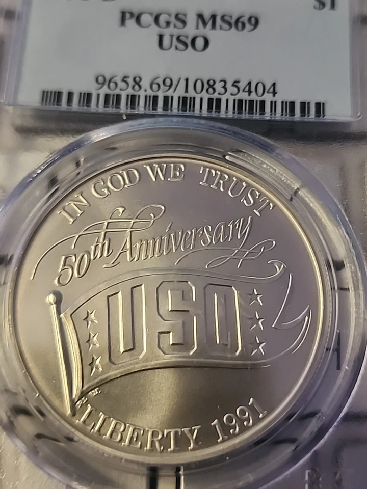 1991-D $1 USO--SEE STORE WW1-WW2 MEDALS -GRADED CURRENCY- HIGH GRADE PCGS COINS - Image 4 of 4