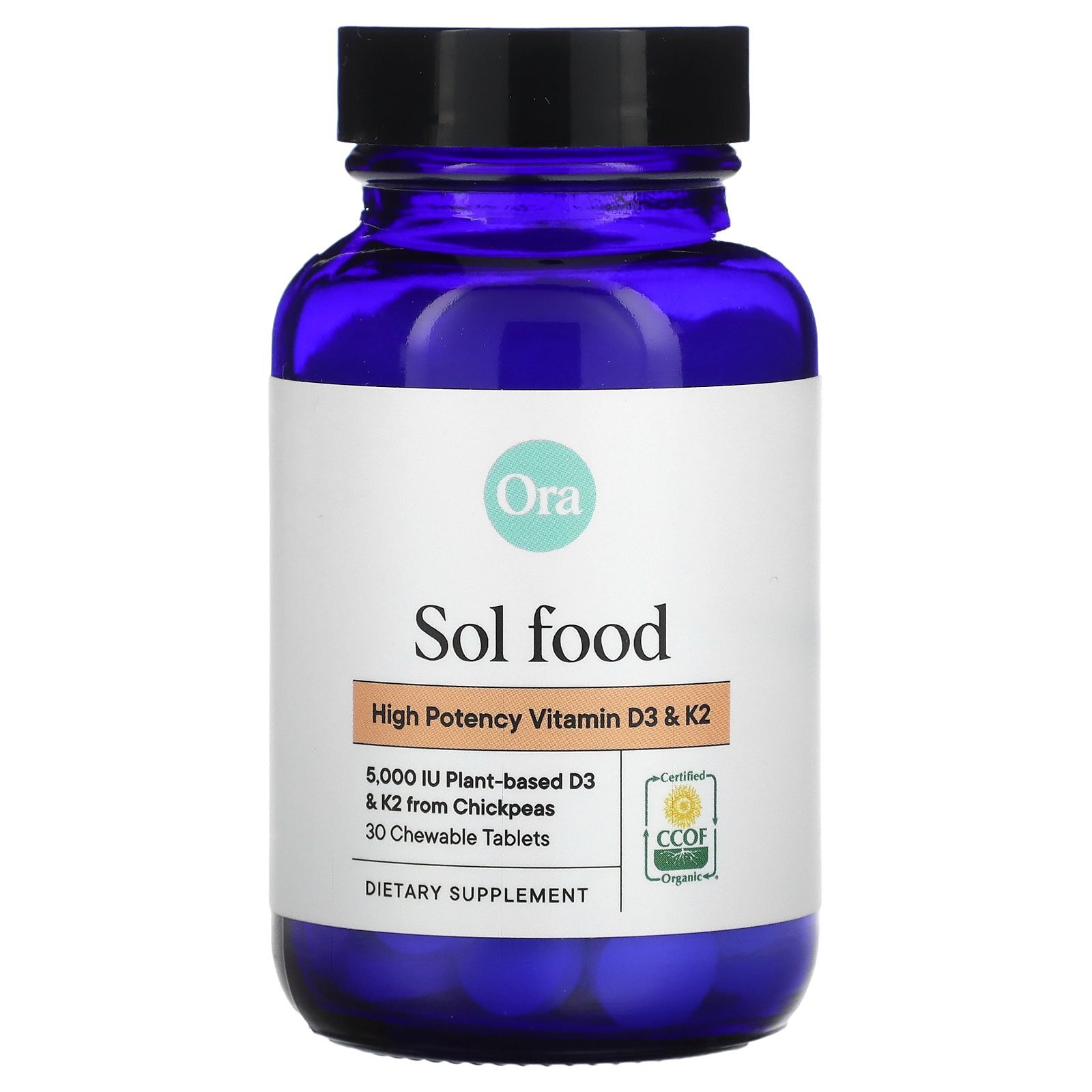 Sol Food, высокоэффективные витамины D3 и K2, 30 жевательных таблеток