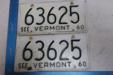 Vermont License Plate Tag Pair VT 1960 60 63625