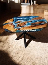 Oval Blue Epoxy Resin Center Dining Top Table Kitchen Slab Conference Meeting De