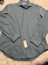 Calvin Klein Blue Long Sleeve Slim Fit Shirt Mens L Large 16 16.5 Button Up 75