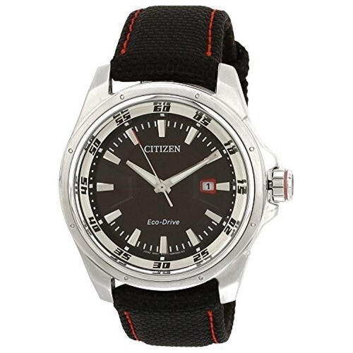 Citizen Eco-Drive Analog Black Dial Leather Strap Men's