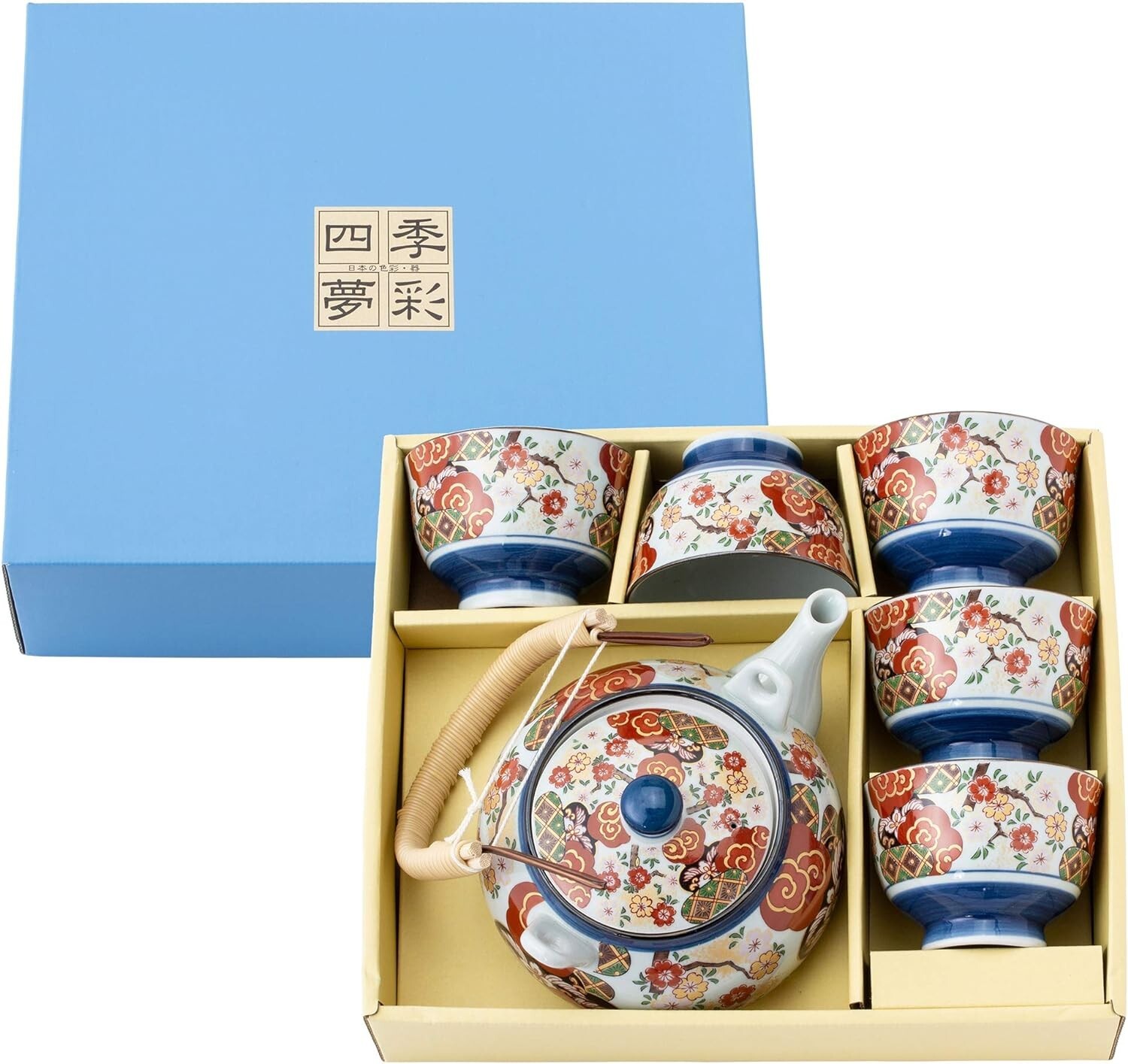 Japanese Teapot Kyusu Dobin Teacup Yunomi set Ware Flower Pottery from