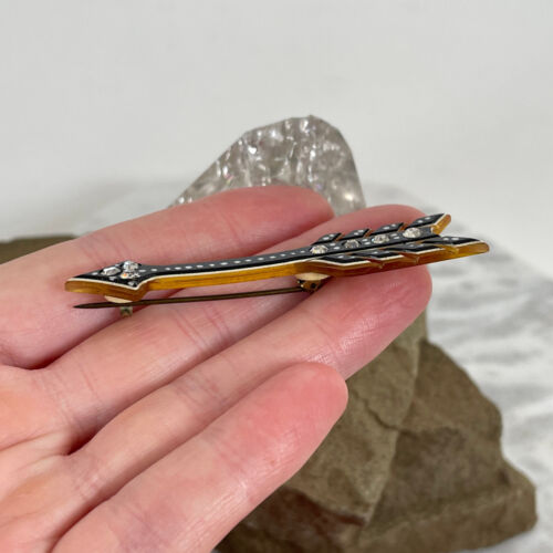Antica spilla strass FRECCIA CELLULOIDE ART DECO anni 20 30 vintage flapper gioielli - Foto 6 di 11