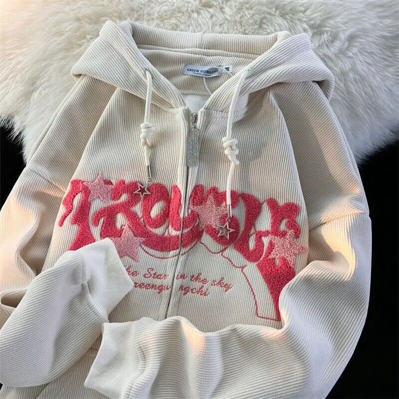 Y2k Trouble and Stars Embroidered Zip Up hoodie 2023 Y2k Trouble and Stars Embroidered Zip Up hoodie 2023