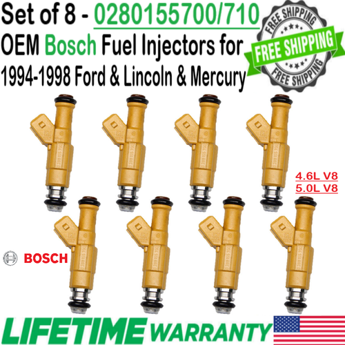 EV1 Fuel Injectors Set (8) 0280155710 for Ford Lincoln Mercury 4.6 5.0 V8