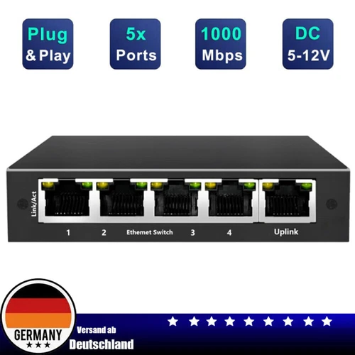 5-Port Gigabit Desktop Netzwerk Switch Ethernet RJ45 LAN Verteiler HUB schwarz - Bild 1 von 13