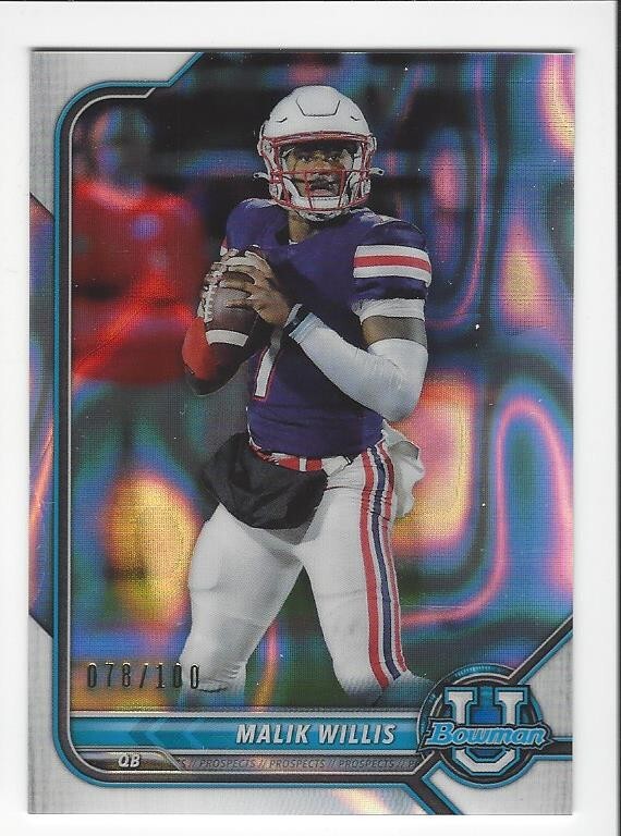 2021-22 Bowman U University /100 MALIK WILLIS card #94! LAVA SN #d 78/100! Miami