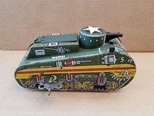 Marx Tin Litho Windup US Army Doughboy Tank 1950s Toy With Key Working Vintage