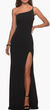 La Femme One-Shoulder Jersey Gown in Black NWT Size 6