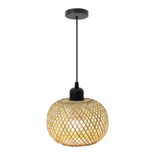 Bamboo Pendant Lamp Natural Rattan Chandeliers E27 Hand-Knitting Café Restaurant