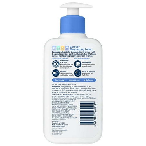 CeraVe Baby Lotion 8oz – Lightweight Moisturizer for Face & Body - Picture 3 of 6