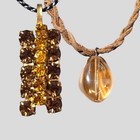 2 Brown Rhinestone And Glass Pendant Cord Necklaces
