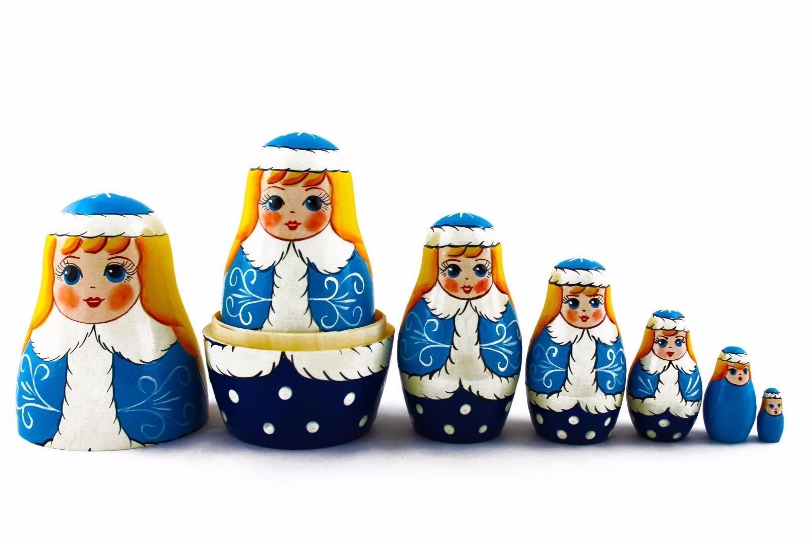 Matryoshka Matreshka Russian Nesting Doll Wooden Babushka Snowmen Team Set 7 Pс