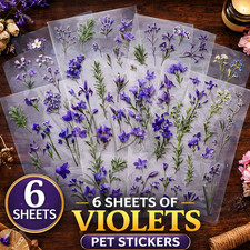 6x SHEETS OF VIOLET FLOWER STICKERS Craft Scrapbook Card Making Pet Wall Window