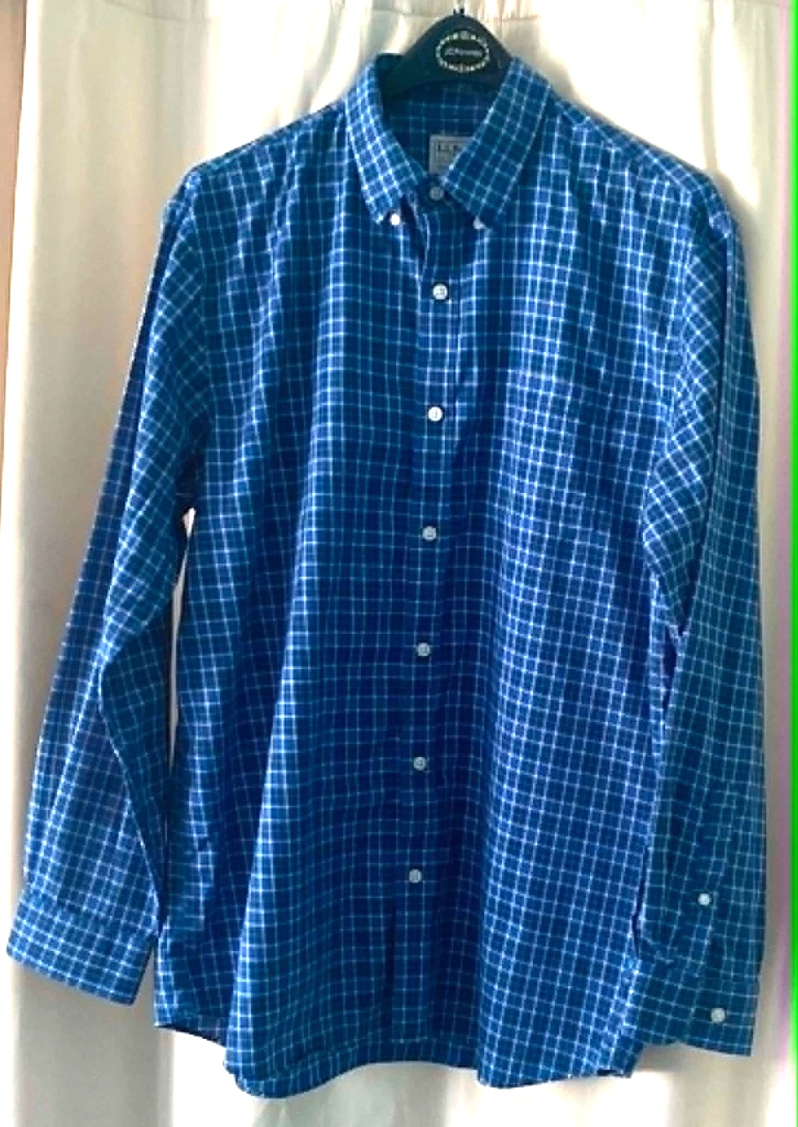 L.L. Bean Button Down Shirt Men's Blue Plaid Shirt Large Long Sleeve Casual Work