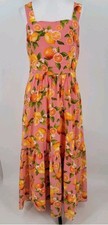 Talbots Dress Womens 8 Pink Orange Lemon Print Tiered Maxi Pockets Side Zip