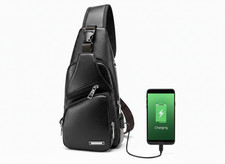 Black Chest Crossbody Sling Backpack with USB...